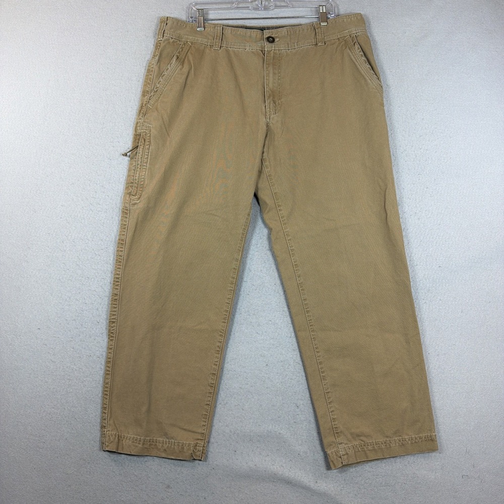 GH Bass & Co Mens Canvas Utility Pants Brown Khaki Straight Leg Workwear 38X30